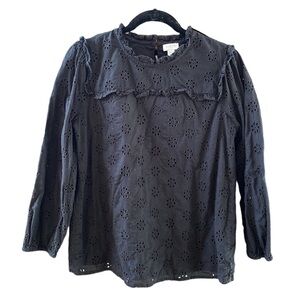 J. Crew black ruffle-neck eyelet blouse